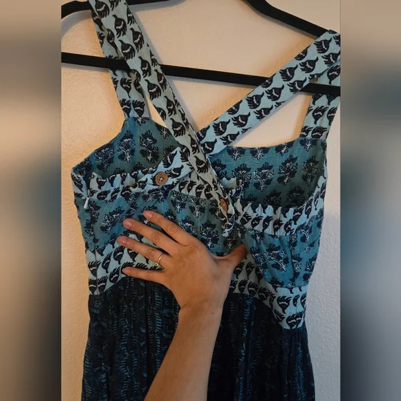 Faherty Gracie Maxi Blue Bali Bloom Linen Maxi Dress Size Small - Picture 6 of 11